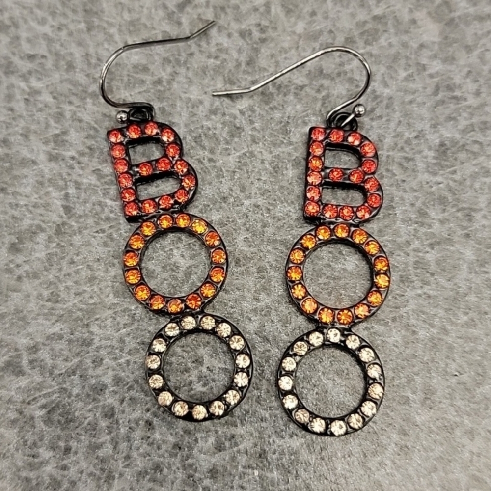Halloween Rhinestone Boo Dangle Earrings